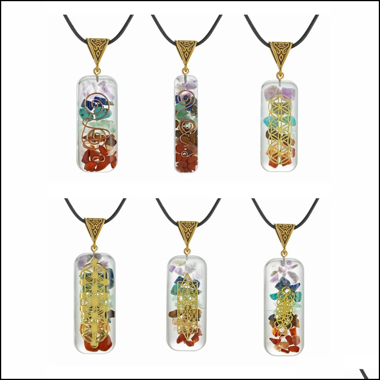 7 healing chakra orgone crystal pendant necklace reiki energy stones generator emotional body purification point with adjustable cord