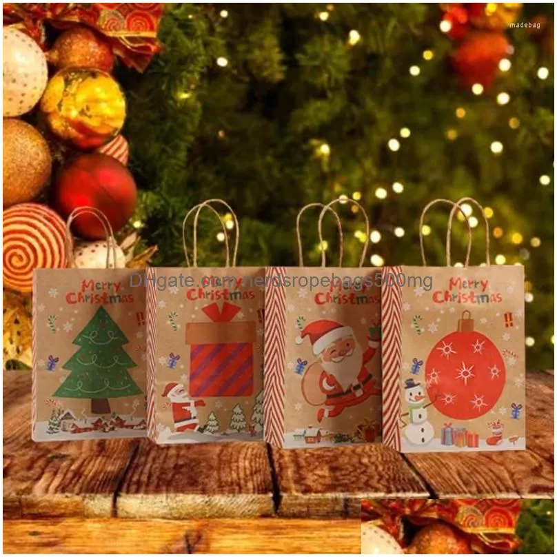 christmas decorations gift bag with handle tote paper bags 12pcs printing wrapping for xmas party guest favor candy cookie pouch