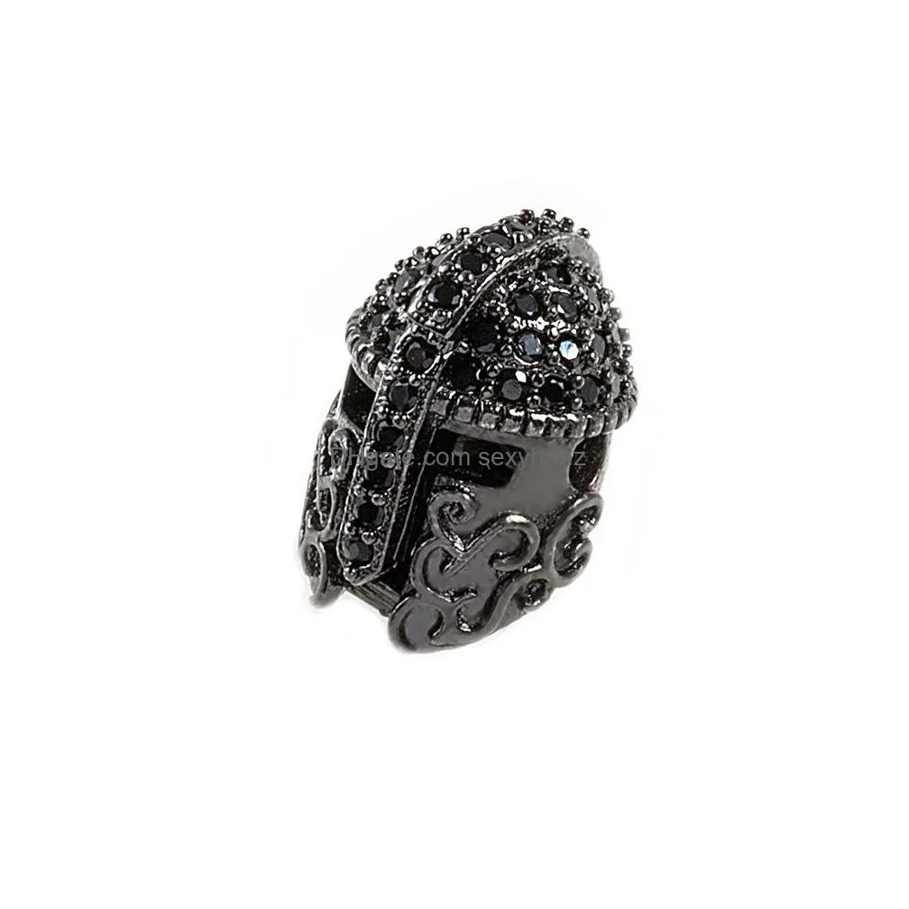 knight helmet space beads for jewelry diy bracelet making fashion metal brass micro pave crystal geometry alloy black cz rhinestone
