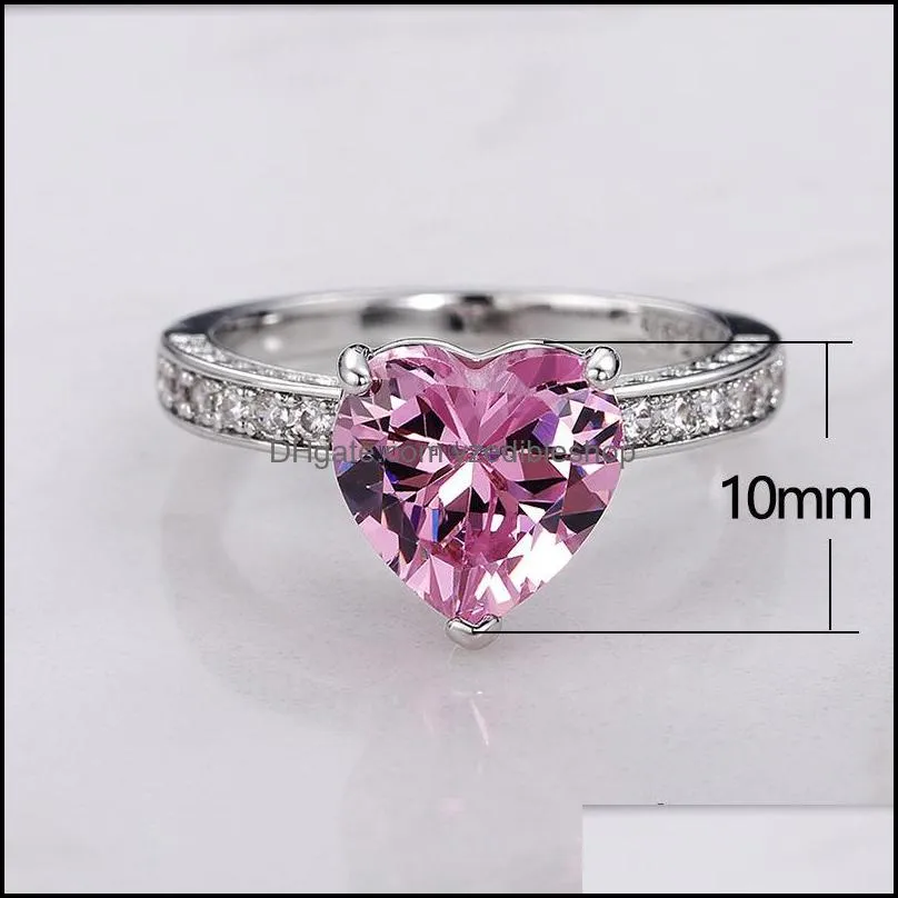 crystal heart zircon rings band finger for women copper ring girl friend vanlentines gift fashion jewelry