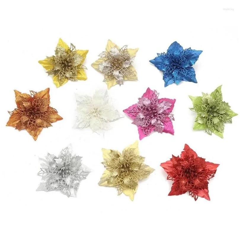 christmas decorations 5pcs 18cm large glitter flower xmas tree party ornaments decor for home happy year gifts navidad noel natal 2023