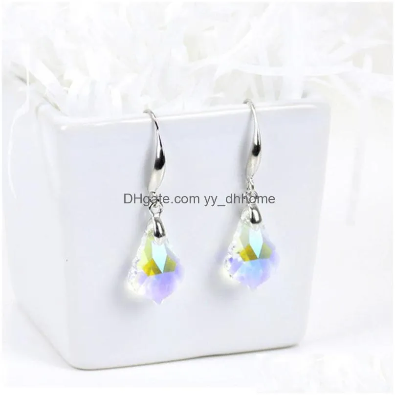 silver austrian crystal colorful baroque leaf fashion dangle earring jewelry good gift drop earrings wholesale