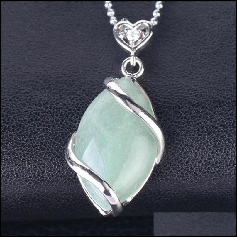 qimoshi womens necklace natural quartz crystal necklace pendant female healing stone pendant horse eye bead fashion necklace men 12pcs
