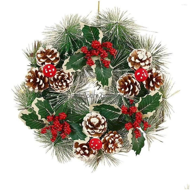 christmas decorations 2022 wreath garland home door hanging artificial pines cones red ball decoration needle wreathes navidad a40