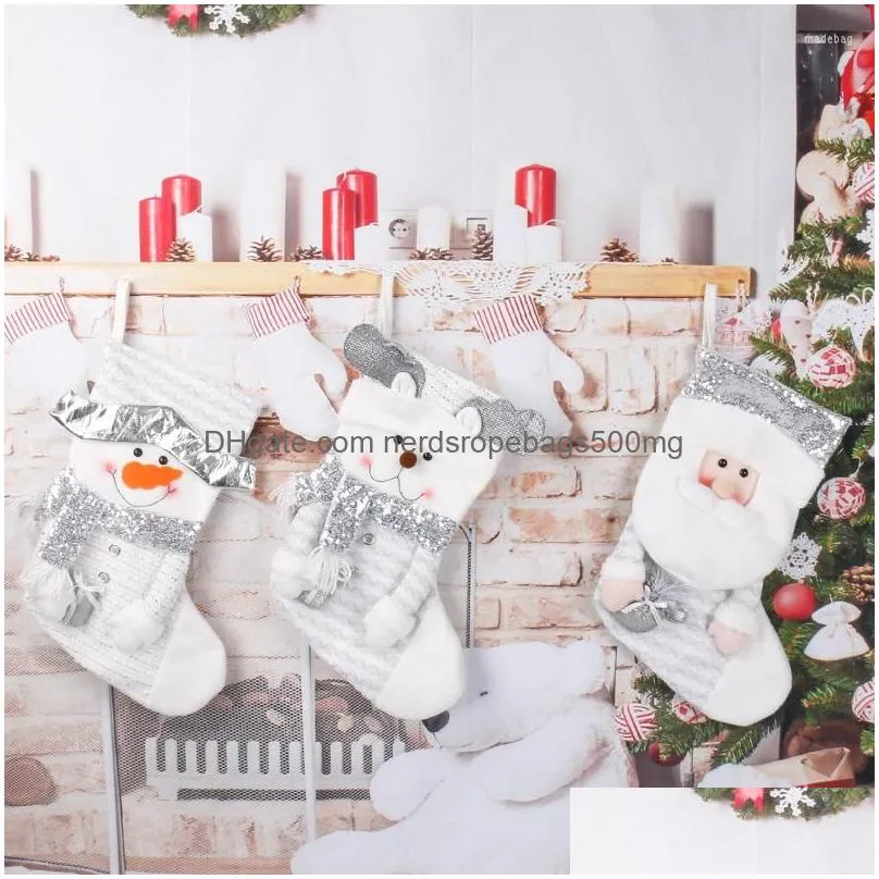 christmas decorations stockings xmas gift candy bag sliver gold sequins santa claus elk natal navidad sock tree decor