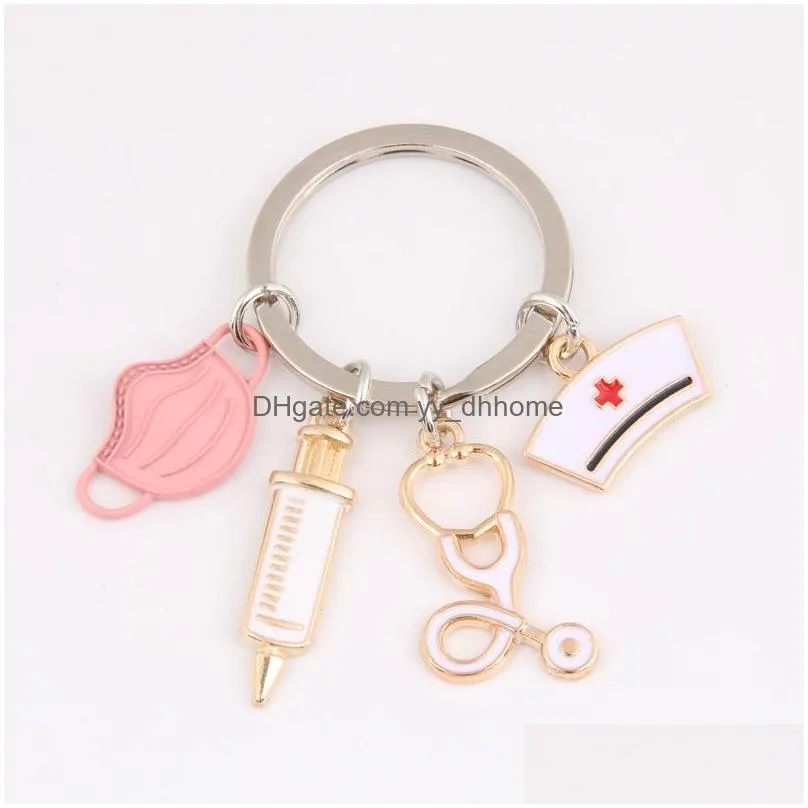  doctor keychain medical tool key ring injection syringe stethoscope nurse cap keychains medico gift diy jewelry handmade