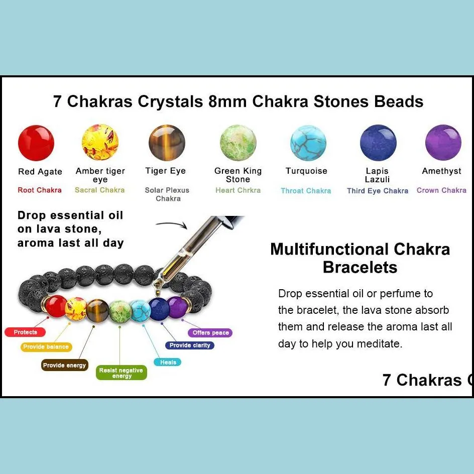 10pc/set natural stone beads bracelet 7 chakra strand gemstone crystal healing reiki women jewelry bangle