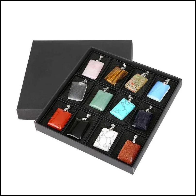 12 pieces rectangular pendant men and women mixed necklace stainless steel gift box packaging jewelry set