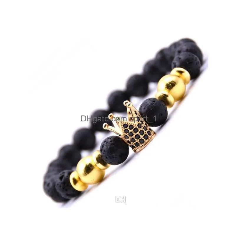 gold crown beaded couple strands bracelets men and women microinlaid zircon yoga chakra jewelry bangle jewelry