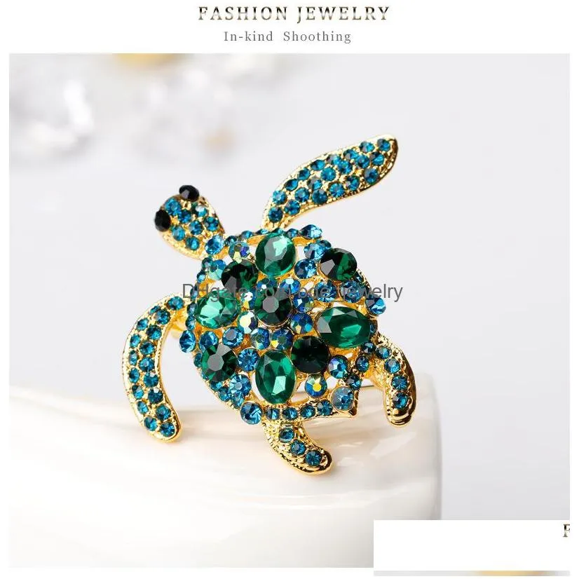 green rhinestone brooches women men sea turtle animal party causal brooch pins gifts