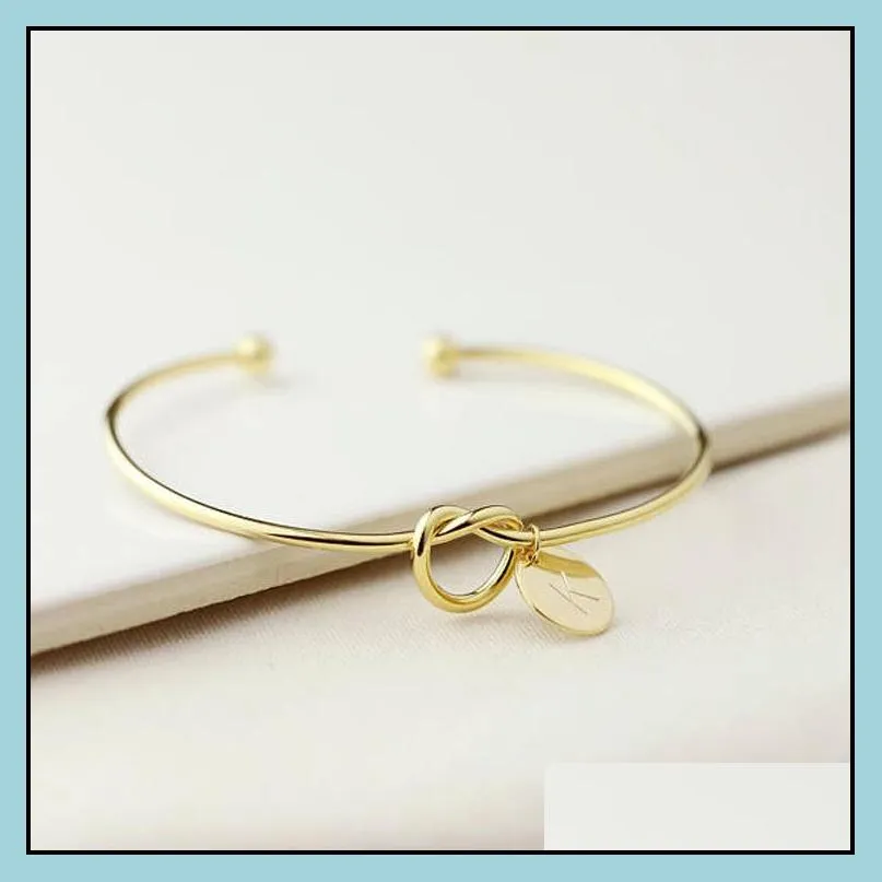 10pc/set fashion initial letter knot bangle bracelet for women girl silver/ gold/ rose gold color letter bangle