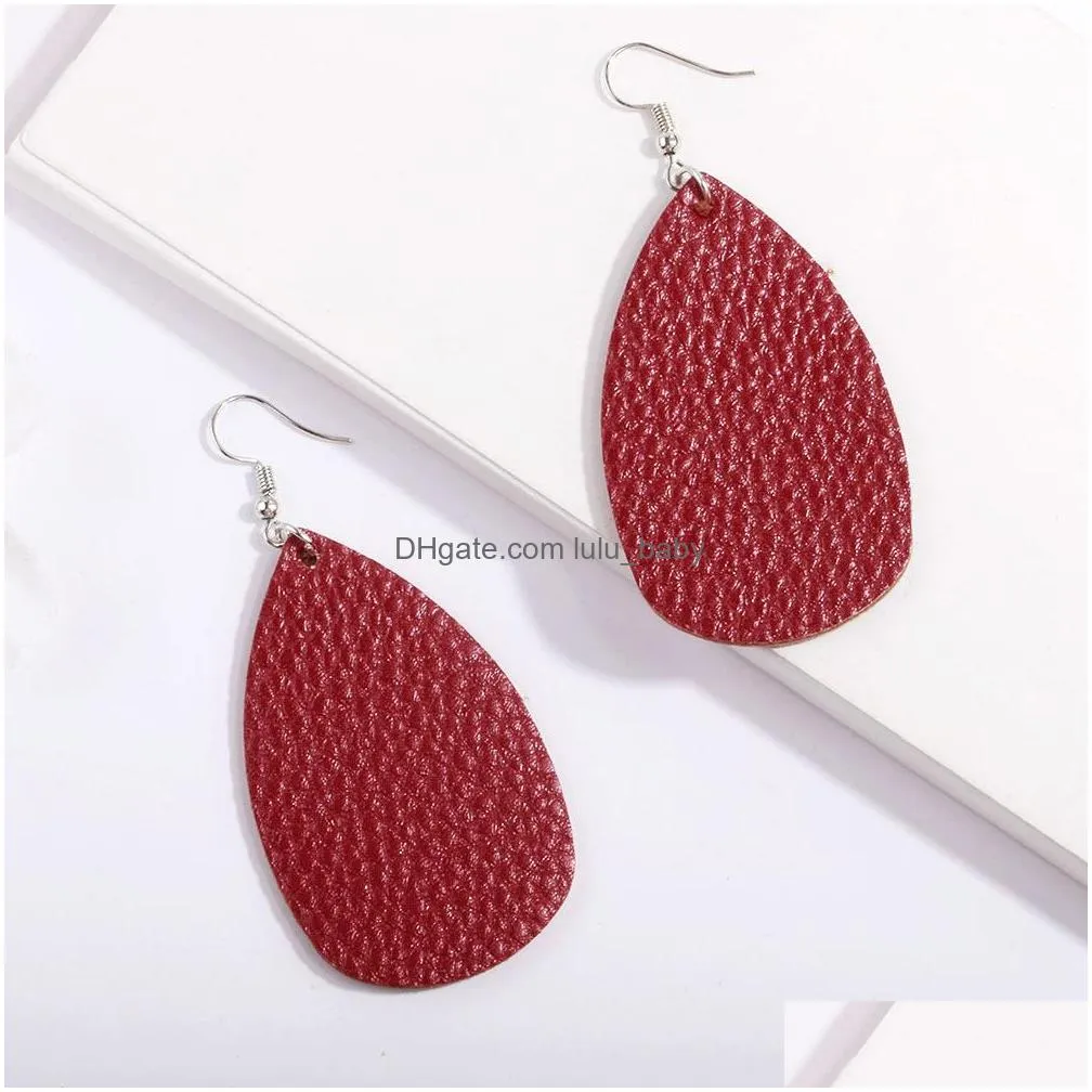 trendy waterdrop pu leather dangle earrings simple double sides printing teardrop earring for women jewelry gift