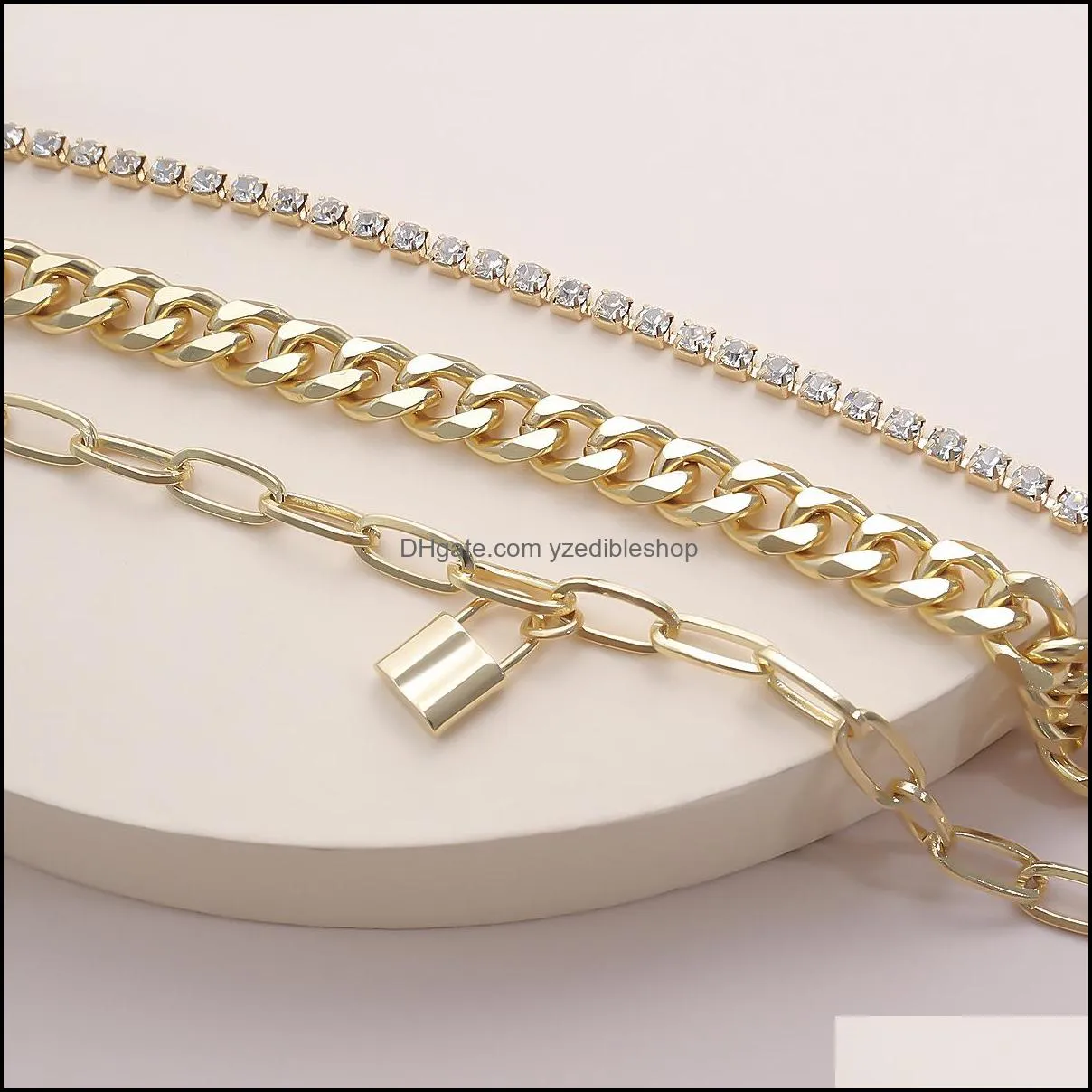 hip hop gold chains lock charm bracelet diamond stackable bracelets for women fashion jewelry gift