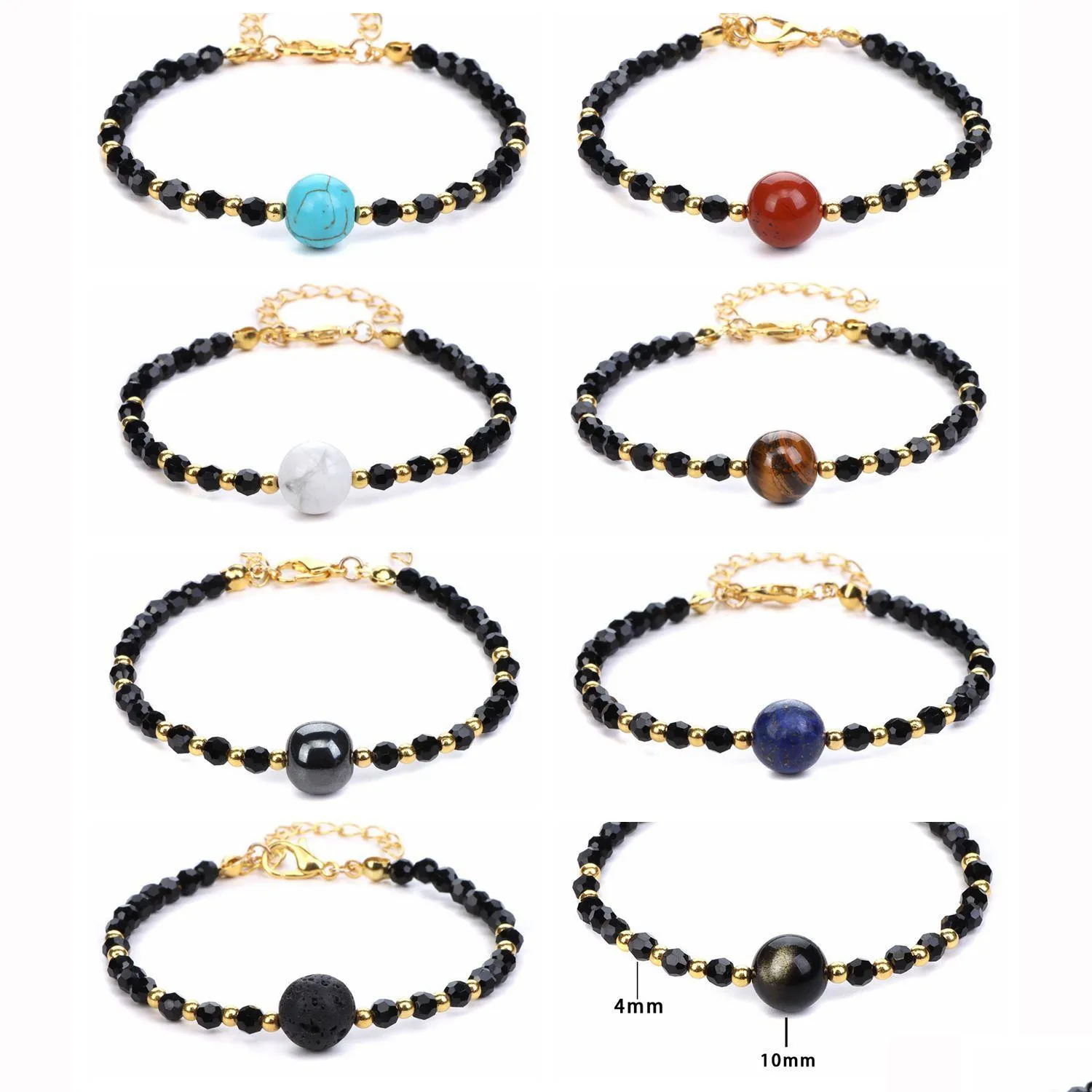 natural stones bracelets for women girls adjustable gold wire wrapped 10mm round gemstone beads reiki healing crystal stretch ankle