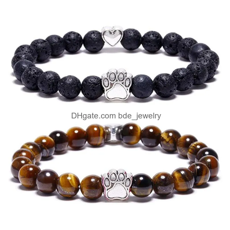 natural stone mala beads yoga bracelet dog hand paw 8mm stretch rope bead women men bracelets