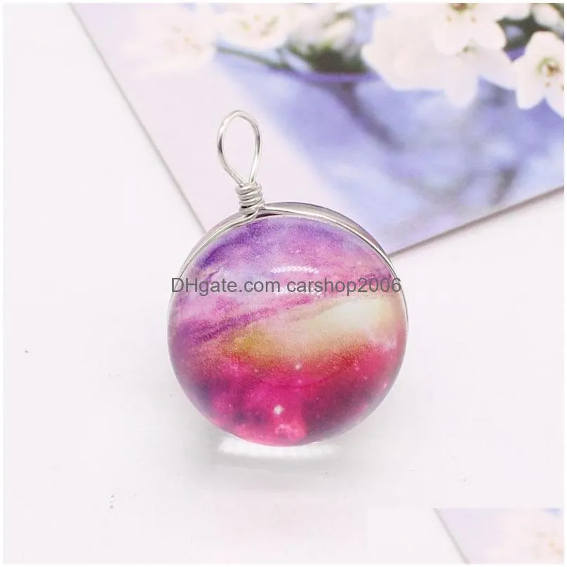 vintage double sided glass ball charm planet universe starry sky galaxy pendant women men fashion jewelry accessories