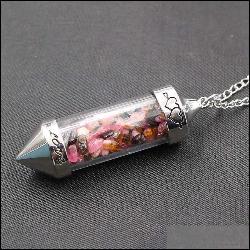 crystal gravel wishing bottle sweater chain pendant necklace lady retro transparent glass wishing bottle