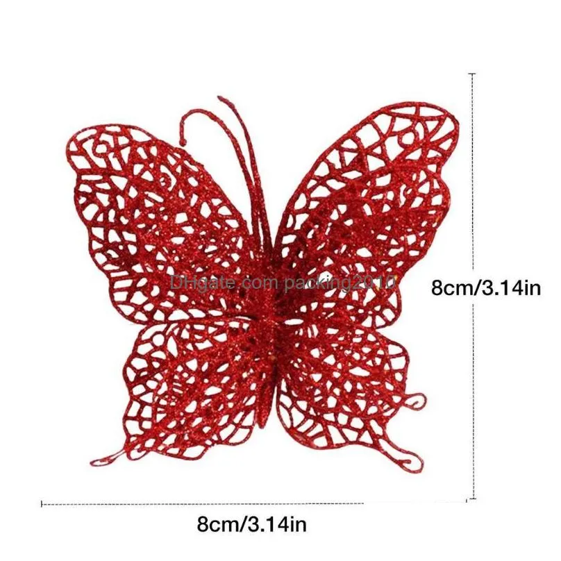 christmas decorations butterfly 6pcs/set glitter simulation tree ornaments artificial craft christchristmas