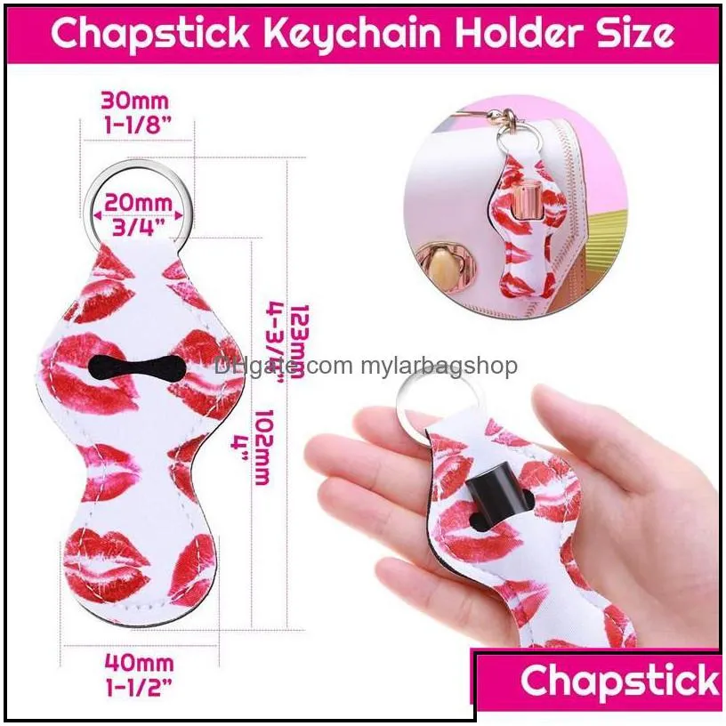 party favor 72 design pattern printing chapstick holder handy lip balm neoprene keychain pouch for girl gift drop delivery 2021 home