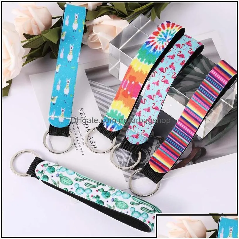 party favor neoprene wristlet keychains lanyard serape print with strap band split ring key chain holder hand wrist keychain for drop