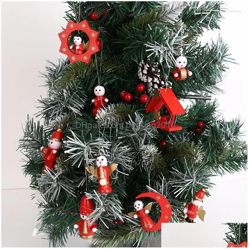 christmas decorations 10/12/20/30pcs wooden pendant xmas tree hanging ornament home restaurant decoration grsa889