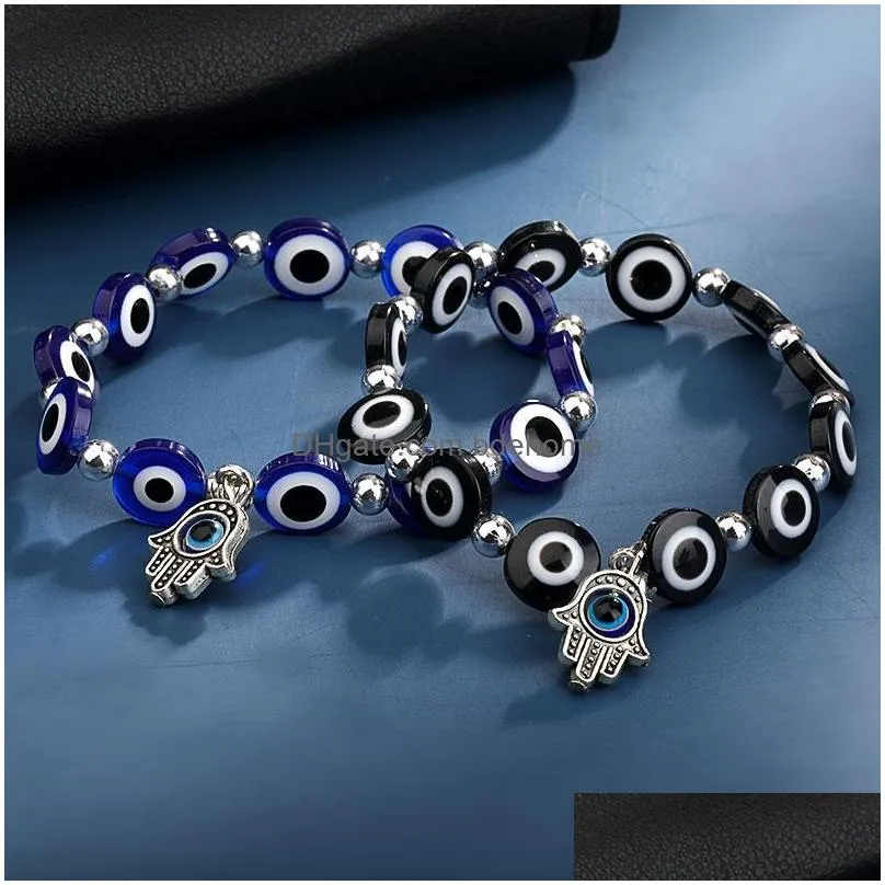lucky fatima hamsa hand evil blue eye strand charm bracelets bangles beads turkish pulseras for women jewelry wholesale