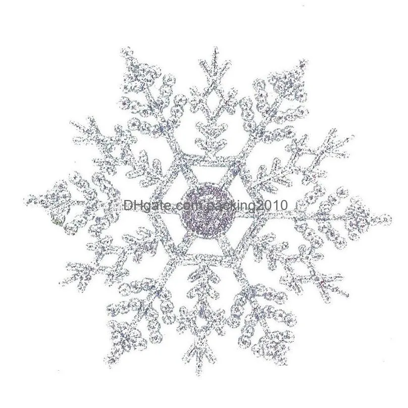 christmas decorations 12pcs/lot 10cm plastic gold silver glitter powder snowflake xmas ornaments pendant tree decorative hanging