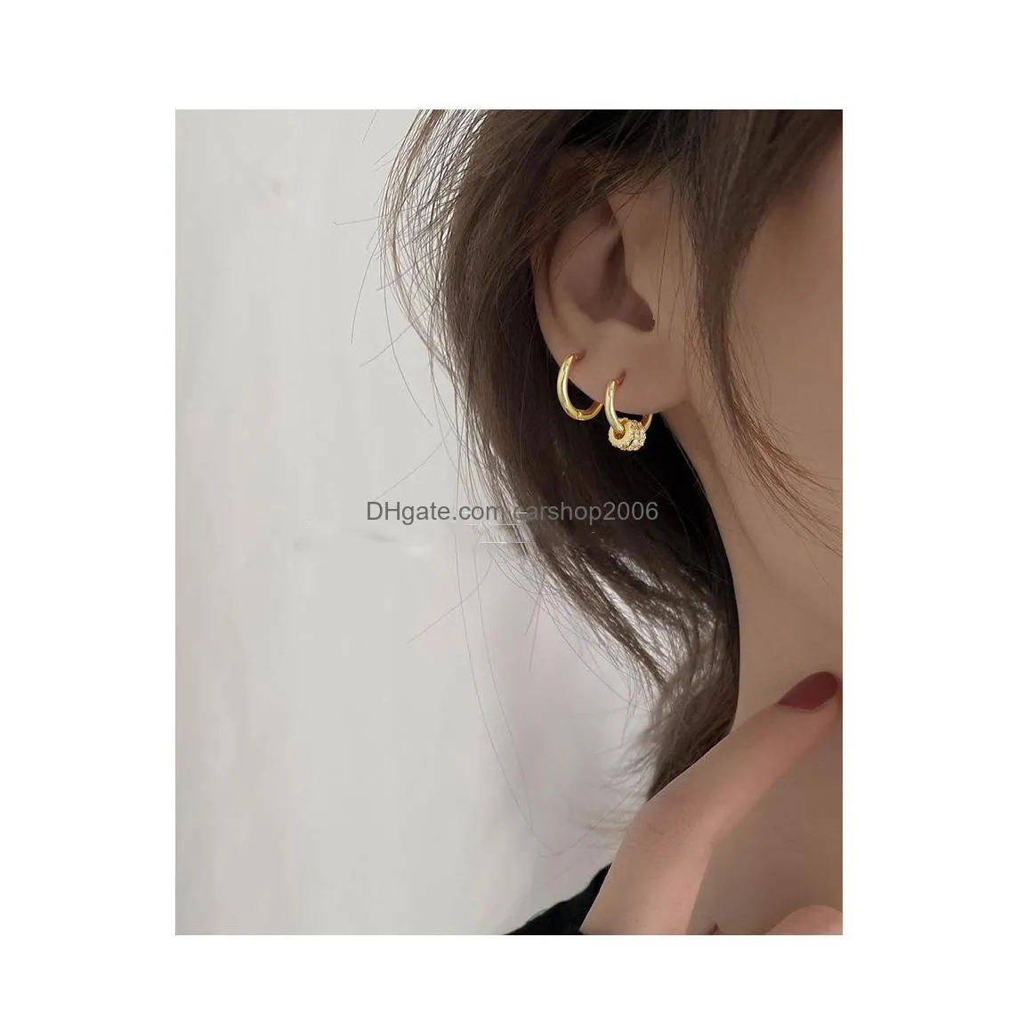 silver two wear methods small circle rhinestone stud earrings women unique design fashion light luxury jewelry