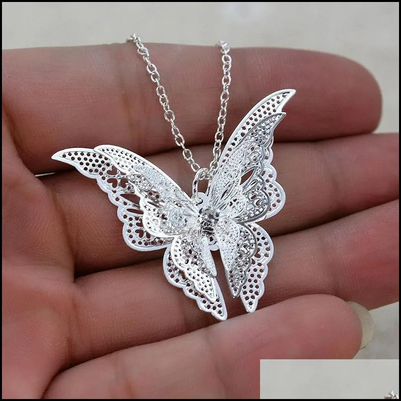 silver lovely butterfly pendant necklace jewelry for women girls kids pendants chain necklaces 20add2 inch
