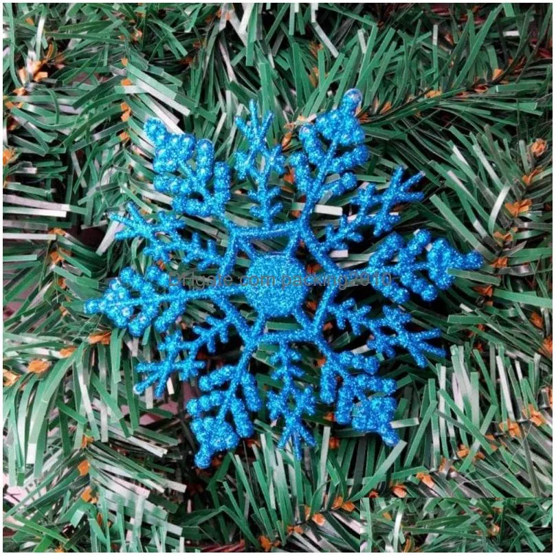 christmas decorations 12pcs/lot 10cm plastic gold silver glitter powder snowflake xmas ornaments pendant tree decorative hanging