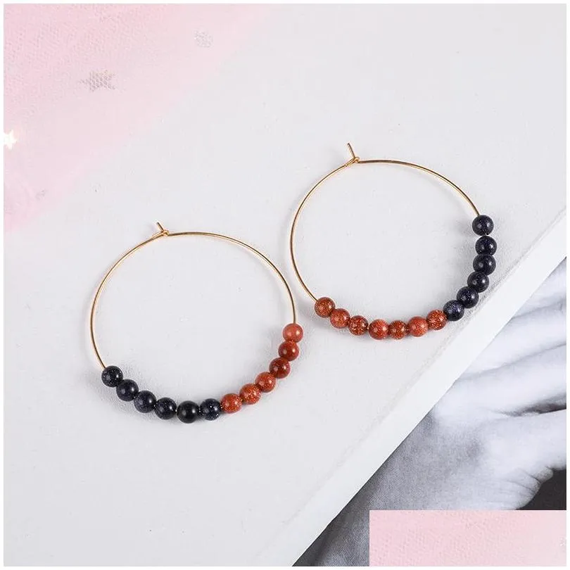 natural stone beads round wrapped dangle earrings for women fashion gold color circle earring boho ear jewelry gifts accessory