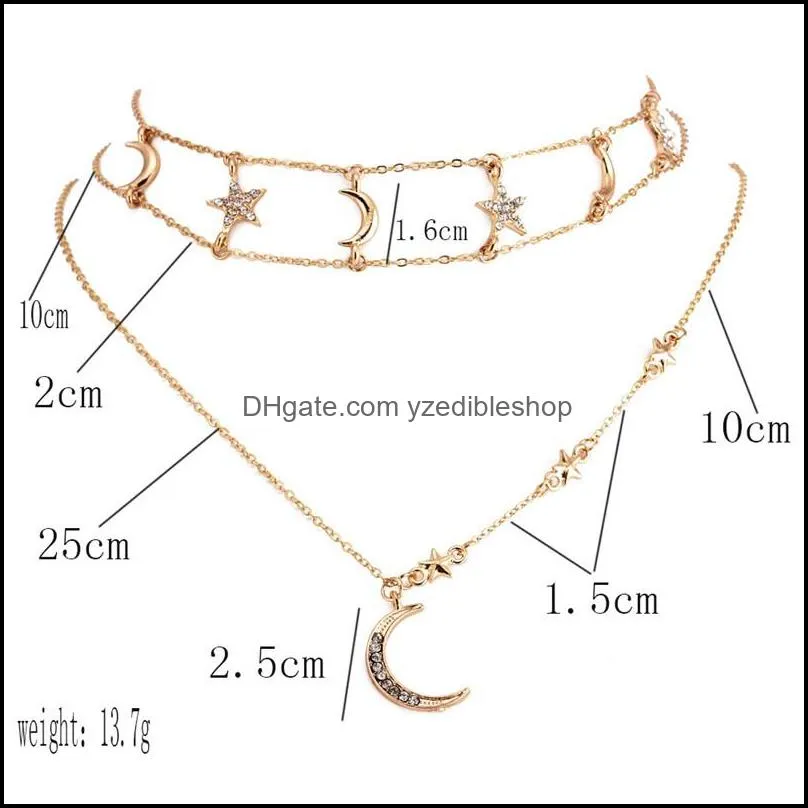 crystal star moon necklace gold star choker multilayer necklace moon pendant summer fashion jewelry for women 380169