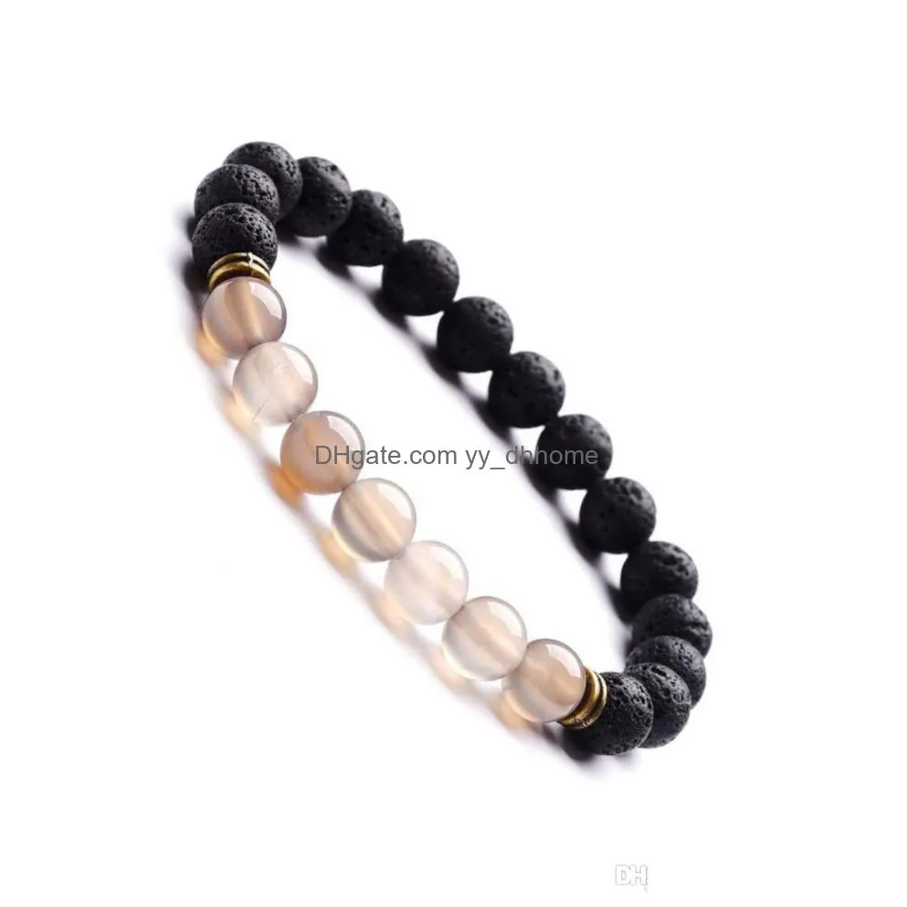 volcanic stone bracelet men and women ancient bronze double circle 8mm natural stone gray agate string beads