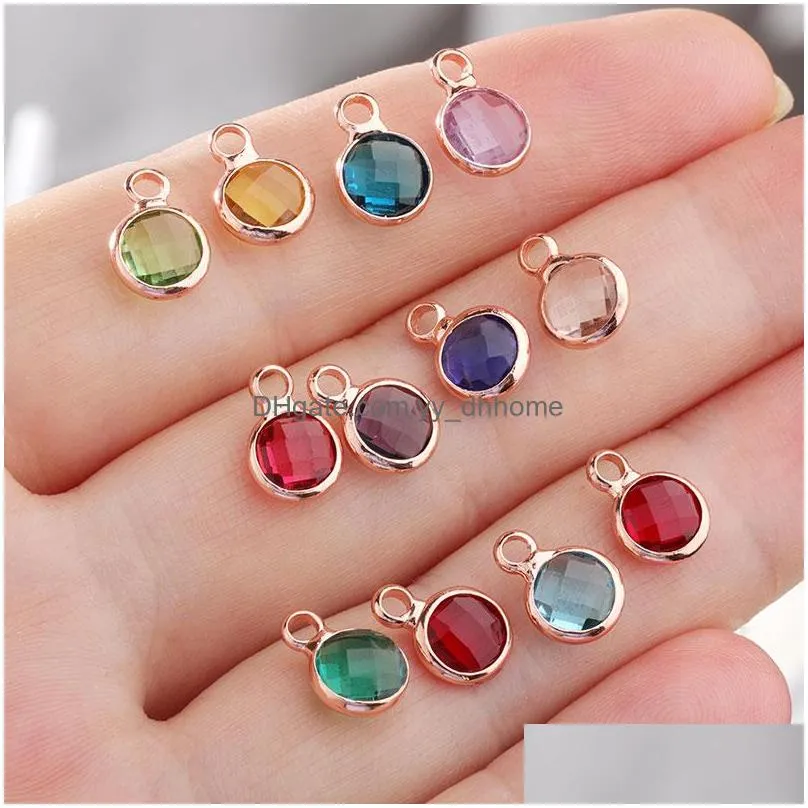 est arrival crystal charm pendant copper metal rose gold color 12 birthstone rhinestones round for necklace bracelet diy jewelry