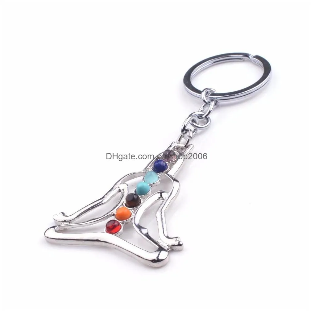 7 chakra yoga stone keychain multicolor natural stone bead healing crystal keychain men and women reiki spirit