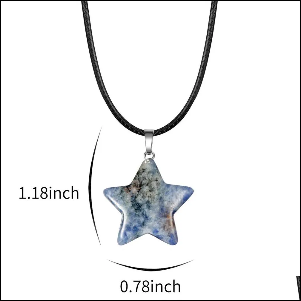 qimoshi natural healing crystal stone star pendant necklace reiki solar quartz pendants jewelry for womens mens 18inch leather