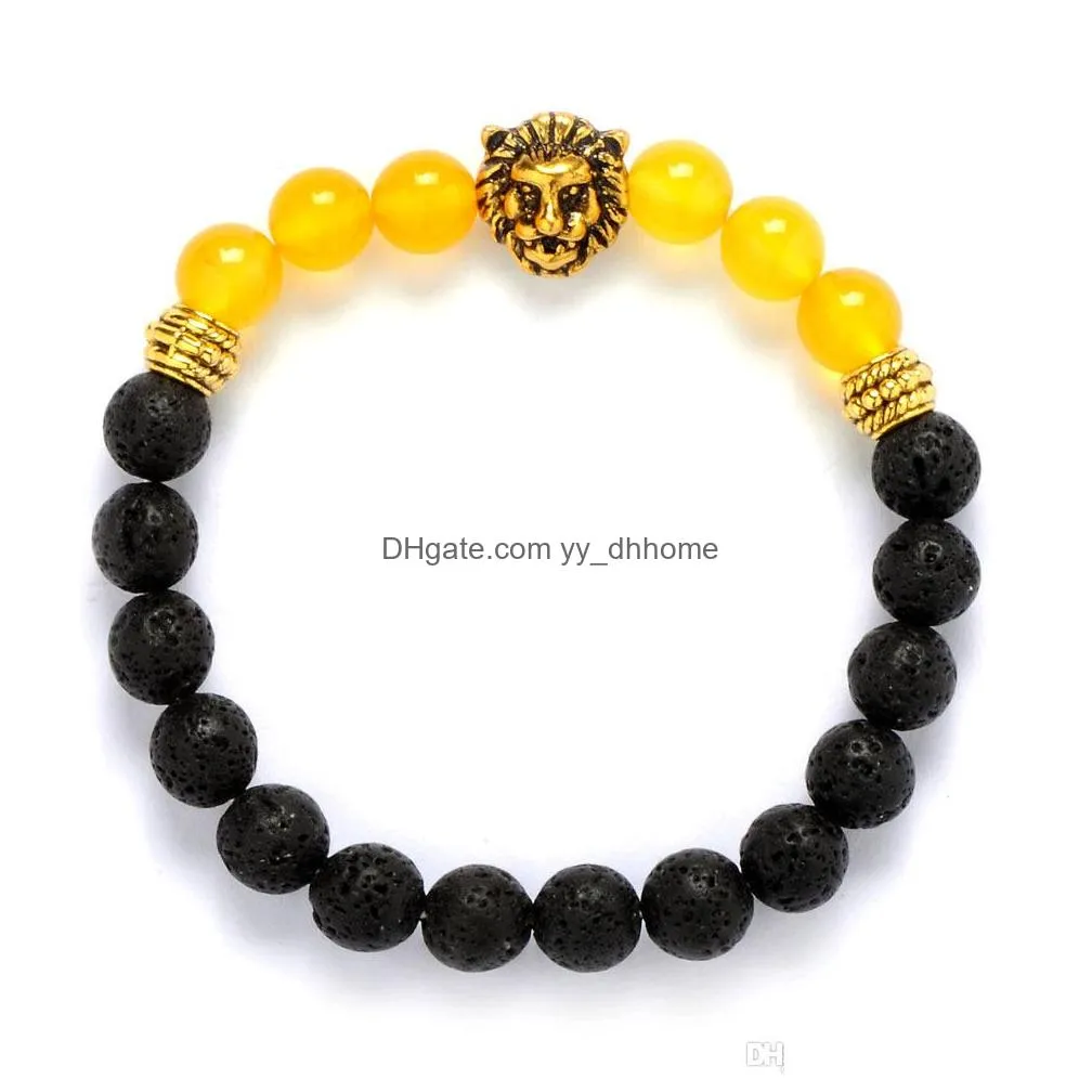 yellow onyx lava rock  head bracelet mens charm mature aura cure bracelet gift