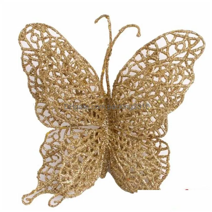 christmas decorations butterfly 6pcs/set glitter simulation tree ornaments artificial craft christchristmas