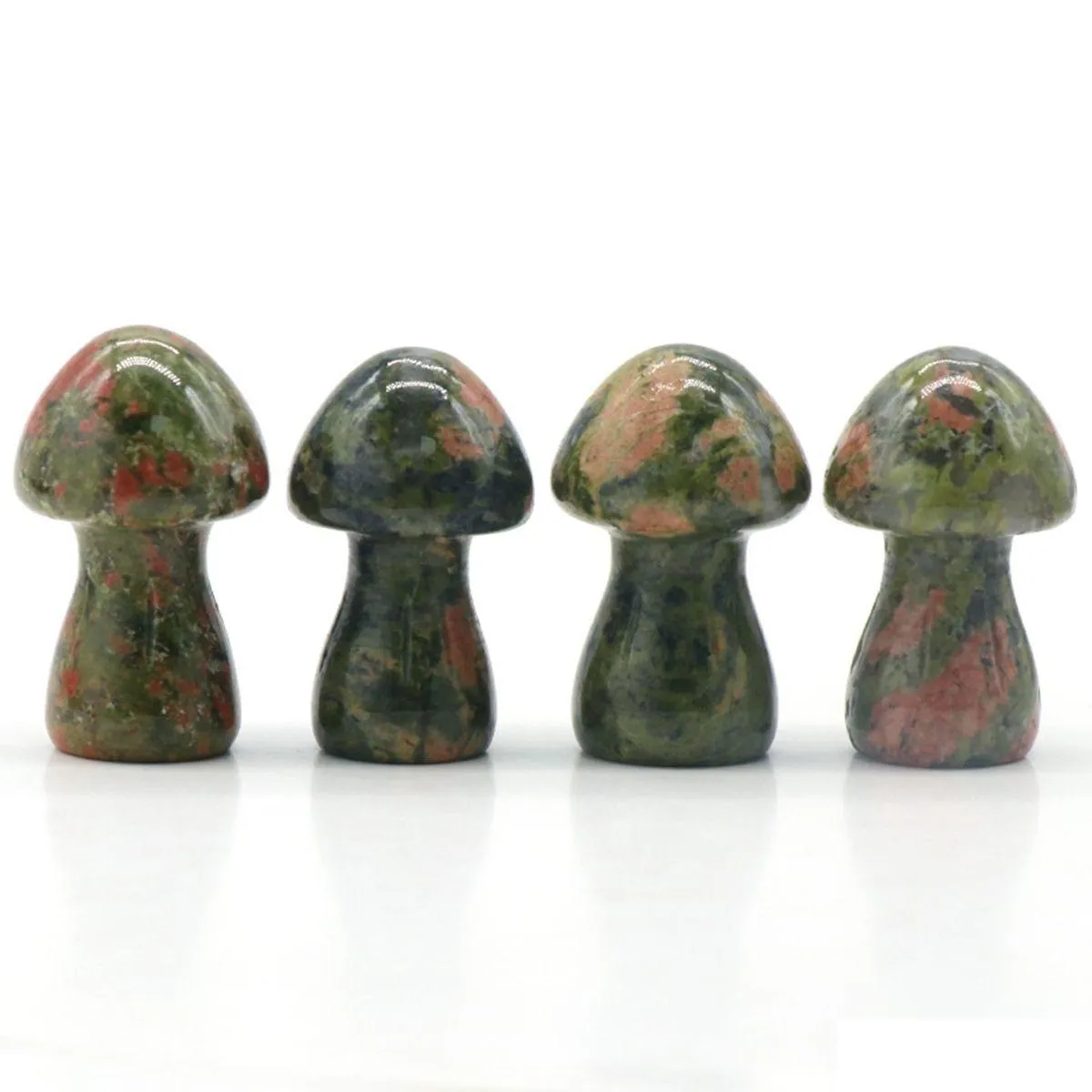 35mm unakite gemstone sculpture decor carving mushroom polished cute mushroom stones for home garden lawn yard decoration