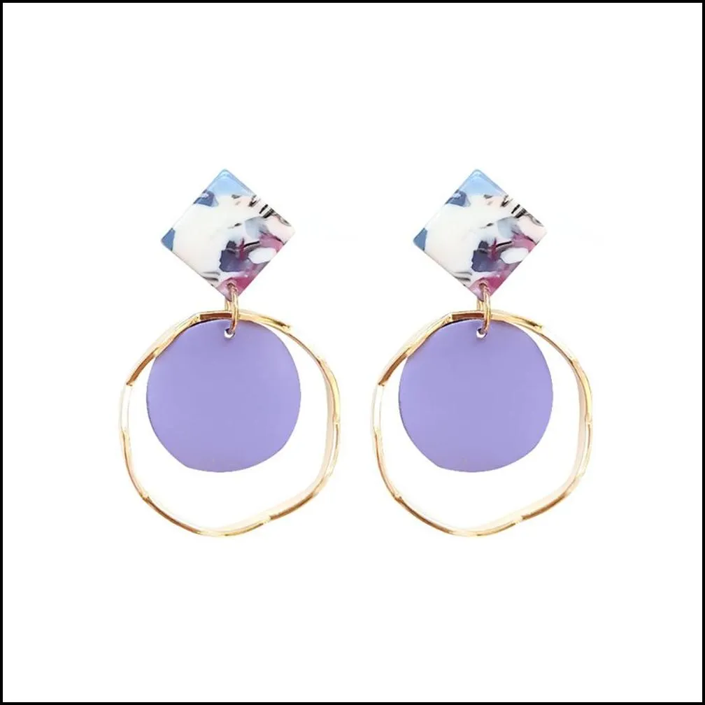 geometric round dangle earring charm fashion boho candy colored drop earrings simple circle statement shining jewelry gift