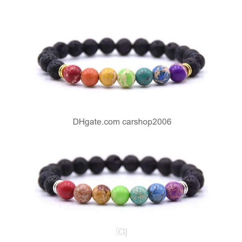 seven gemstone bracelet men and women  oil diffusion yoga lava beads bracelet