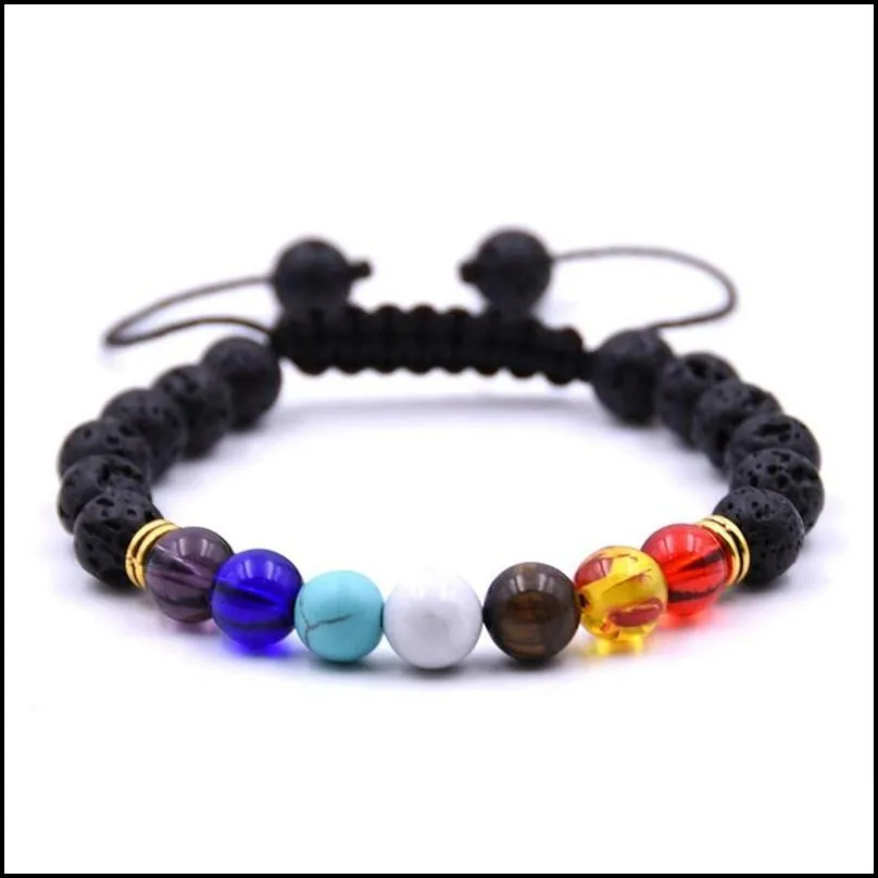 ladies 8mm lava rock 7 chakras aromatherapy  oil disperser bracelet braided natural stone yoga bead bracelet bracelet