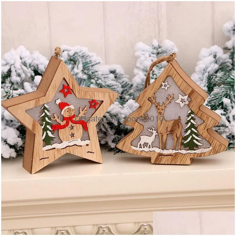 christmas decorations tree hanging led glowing wooden star xmas festival luminous ornaments for home el bar treechristmas