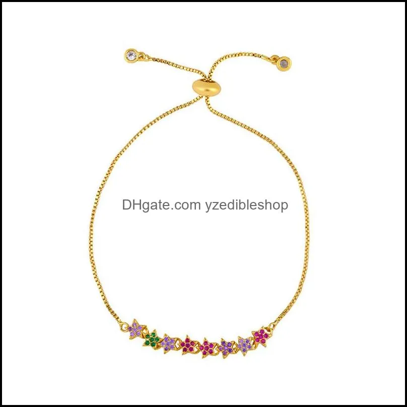 18k gold rainbow zircon diamond bracelet pull string adjustable crown heart cross charm bracelets women fashion jewelry