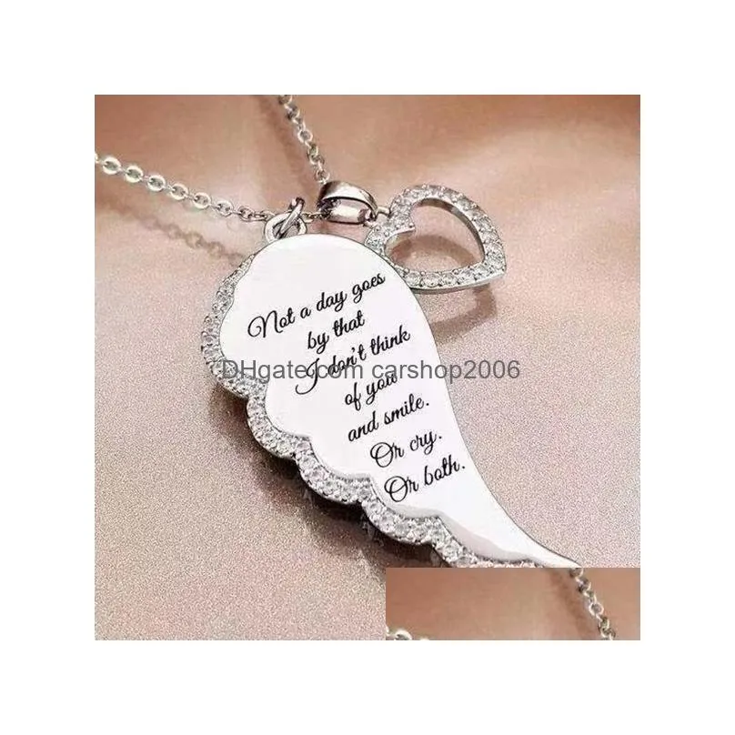 womens lovely letter print wings angel pendant necklaces silver clavicle chain jewelry gift