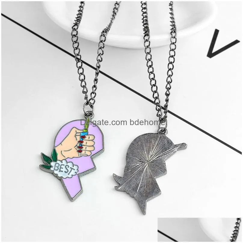 2pcs/set splice good friends forever couple necklace buds lighter and cigarettes broken heart shape pendant necklaces