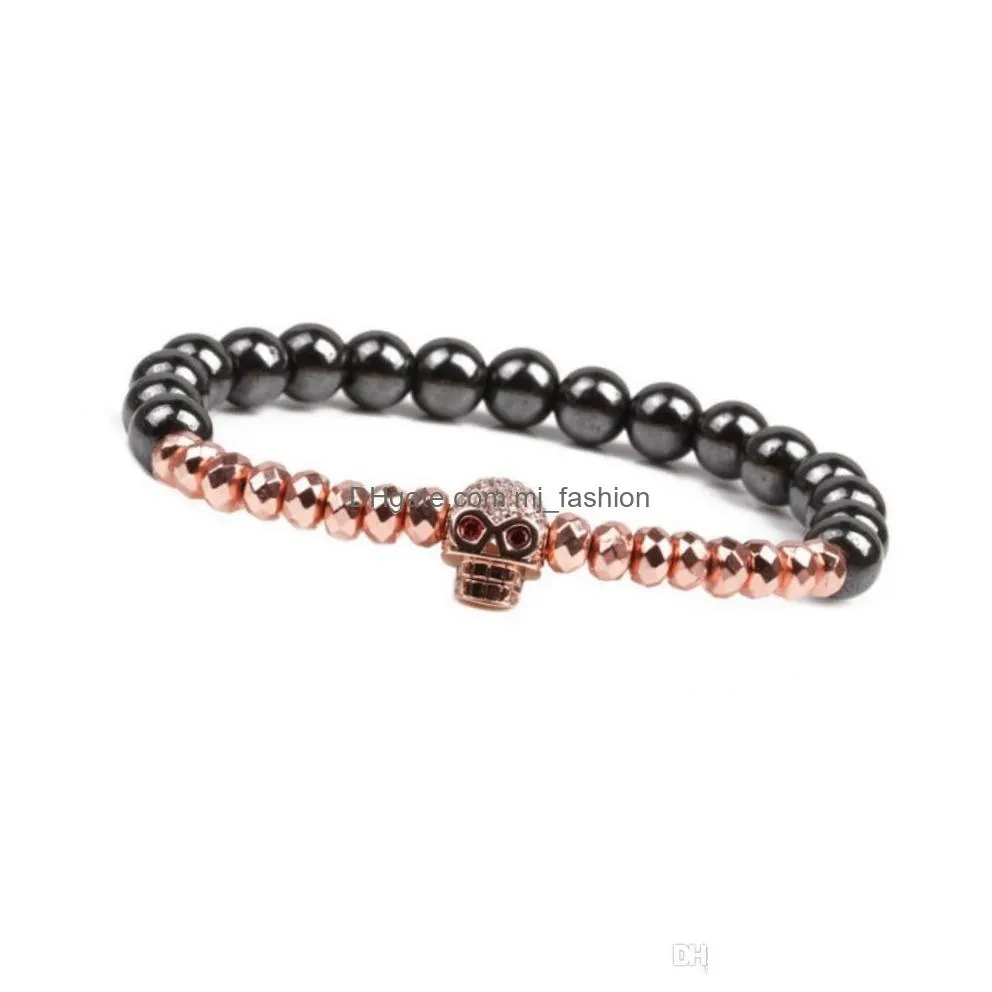 mens bracelet black gallstone copper micro inlay rose gold zircon taro wrist ornament beaded ghost head