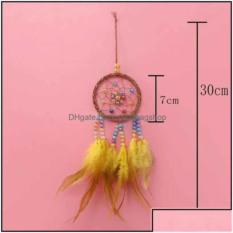 arts and crafts manual dreamcatcher wind chime feather bead round aeolian bells home furnishing decorative trinkets dream mylarbagshop