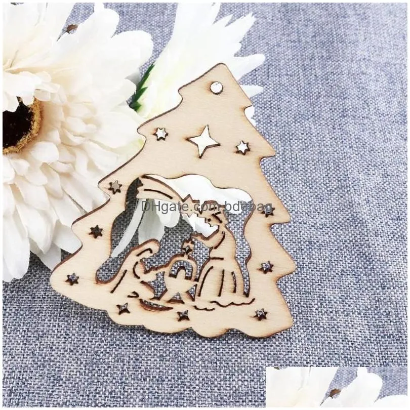 christmas decorations wooden ornaments tree shaped nativity wood baubles tags with cords pendants for