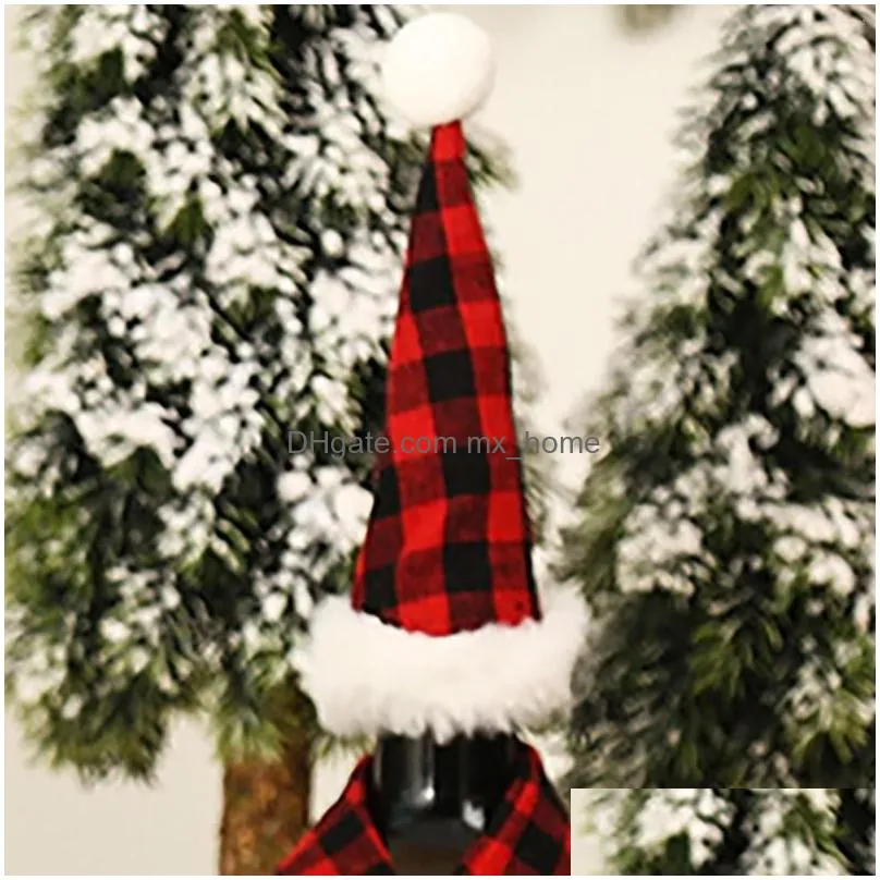 christmas decorations plaid skirt wine bottle cover bar table atmosphere layout decoration 2022 ornaments decor navid noel